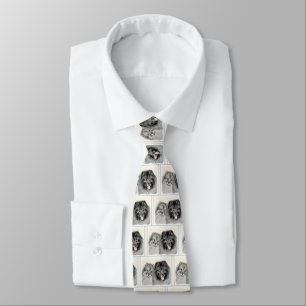 Keeshond Mum and Son Painting - Original Dog Art Tie