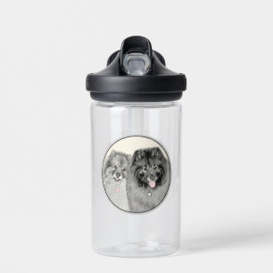 Keeshond Mum and Son Painting - Original Dog Art Water Bottle