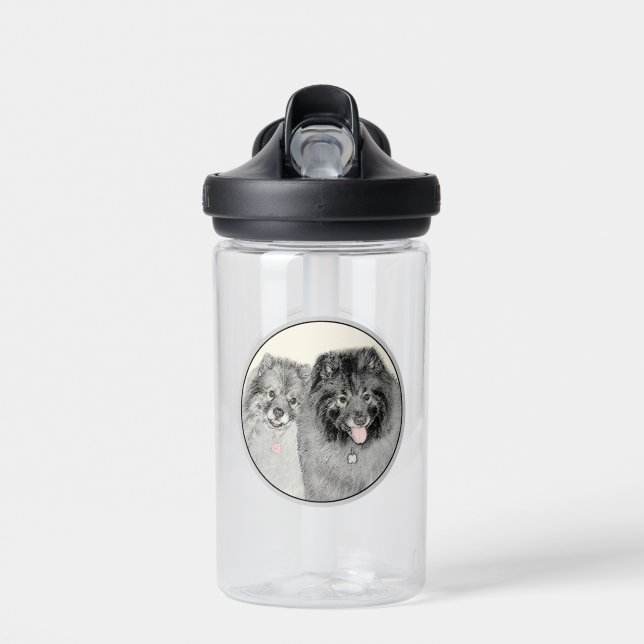 Keeshond Mum and Son Painting - Original Dog Art Water Bottle (Front)