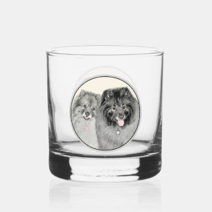 Keeshond Mum and Son Painting - Original Dog Art Whiskey Glass