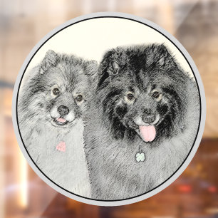 Keeshond Mum and Son Painting - Original Dog Art Window Cling