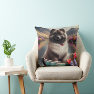 Keeshond on a Paddle: A Scenic Adventure  Cushion