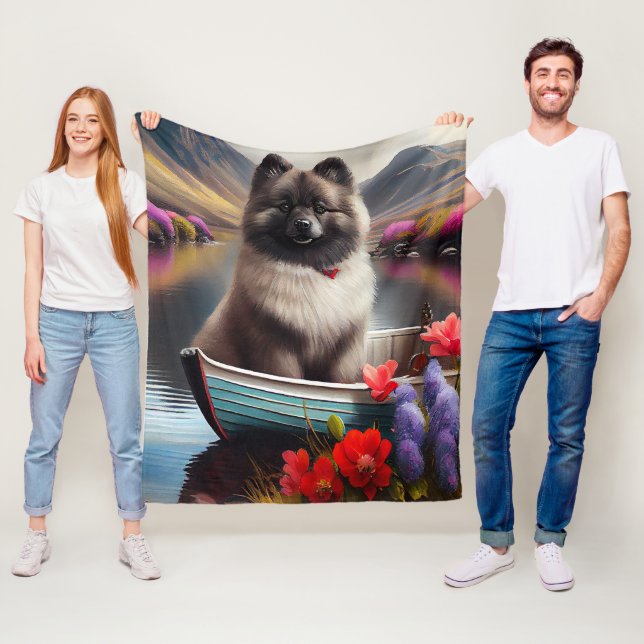 Keeshond on a Paddle: A Scenic Adventure Fleece Blanket (In Situ)