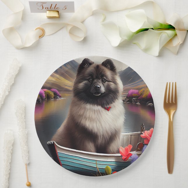 Keeshond on a Paddle: A Scenic Adventure Paper Plate (Wedding)