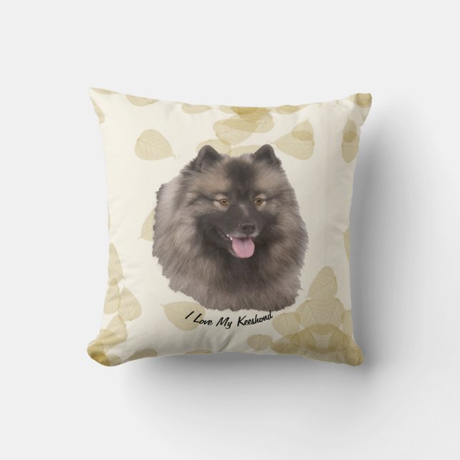 Keeshond on Tan Leaves Cushion (Front)