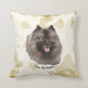 Keeshond on Tan Leaves Cushion