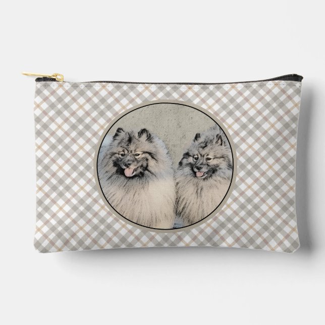 Keeshond Painting 2 Keeshonden Original Dog Art Accessory Pouch (Front)