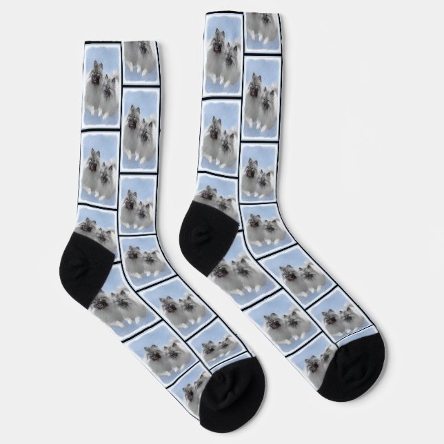 Keeshond Painting 2 Keeshonden Original Dog Art Socks (Right)