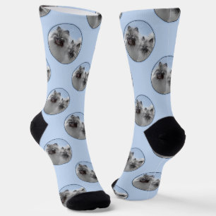 Keeshond Painting 2 Keeshonden Original Dog Art Socks