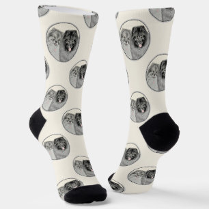 Keeshond Painting 2 Keeshonden Original Dog Art Socks