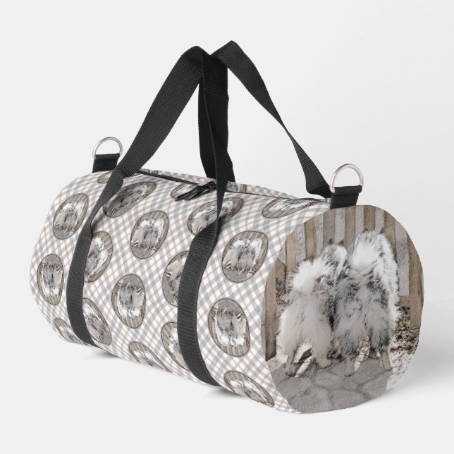 Keeshond Painting Butts At the Gate Cute Dog Art Duffle Bag (Left Corner)