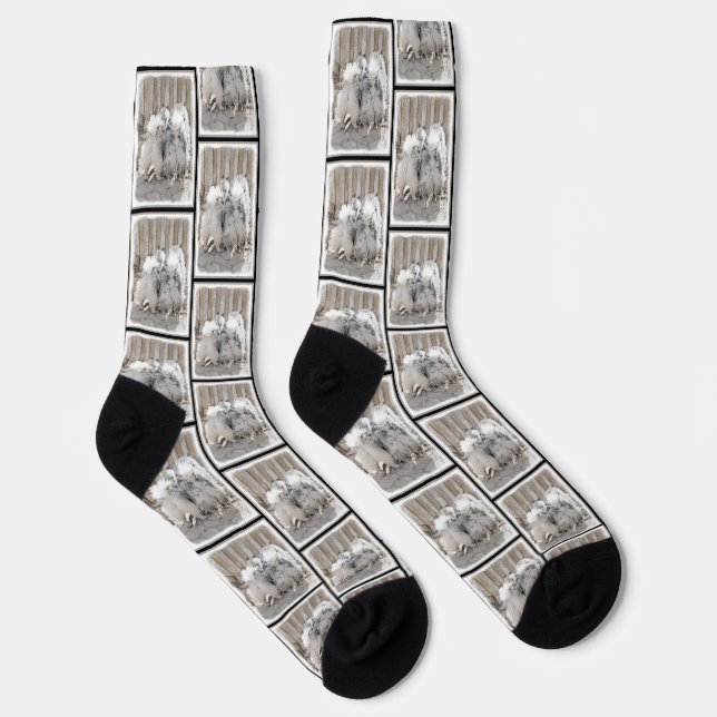 Keeshond Painting Butts At the Gate Cute Dog Art Socks (Right)