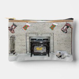 Keeshond Painting Christmas Puppy by Fireplace Art Accessory Pouch