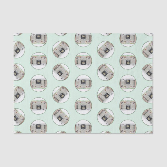 Keeshond Painting Christmas Puppy by Fireplace Art Tissue Paper (Front)