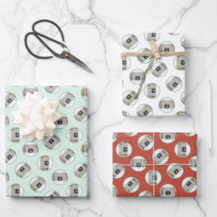 Keeshond Painting Christmas Puppy by Fireplace Art Wrapping Paper Sheet