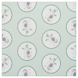 Keeshond Painting Christmas Snowman Pet Dog Art Fabric