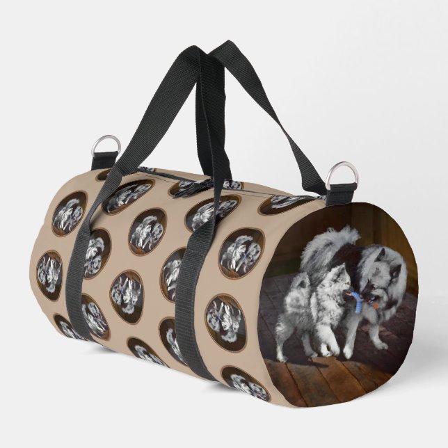 Keeshond Painting Playtime Cute Original Dog Art Duffle Bag (Left Corner)