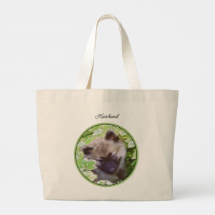 Keeshond Painting Puppy in the Garden Original Art Large Tote Bag