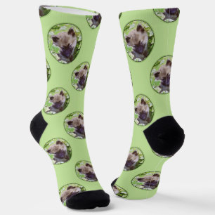 Keeshond Painting Puppy in the Garden Original Art Socks