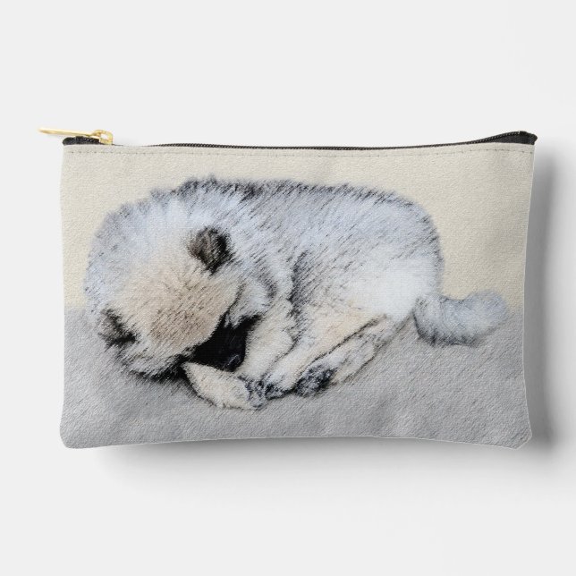 Keeshond Painting Sleeping Puppy Original Dog Art Accessory Pouch (Front)