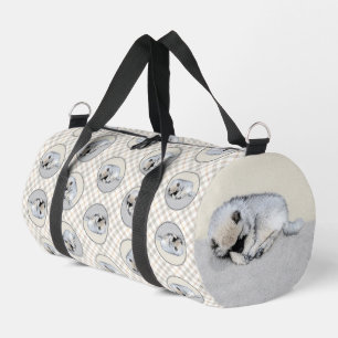 Keeshond Painting Sleeping Puppy Original Dog Art Duffle Bag