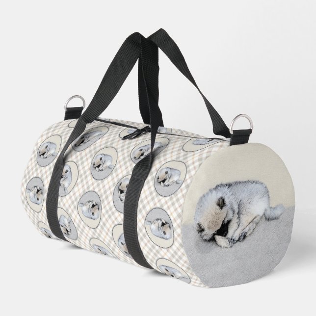 Keeshond Painting Sleeping Puppy Original Dog Art Duffle Bag (Left Corner)