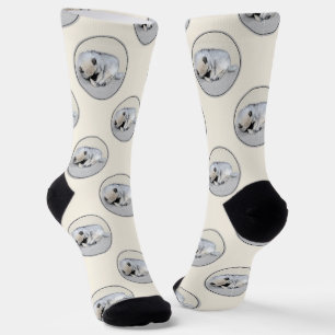 Keeshond Painting Sleeping Puppy Original Dog Art Socks