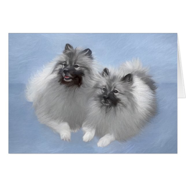 Keeshond Pair of Kees Painting Original Animal Art (Front Horizontal)