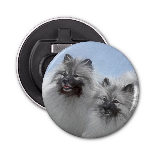 Keeshond Pair of Kees Painting Original Animal Art Bottle Opener (Front)