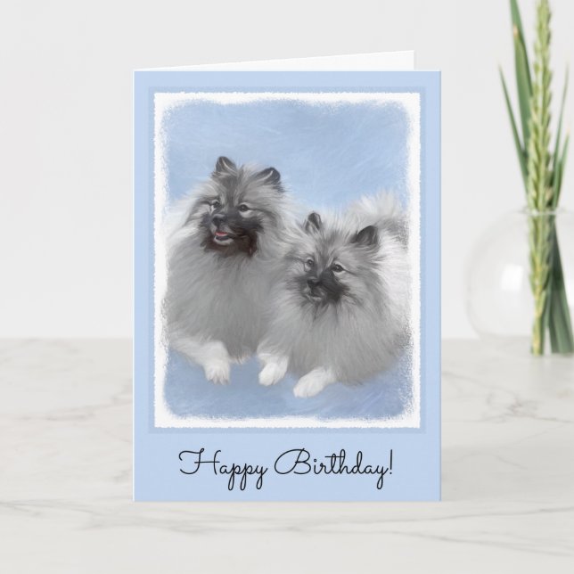 Keeshond Pair of Kees Painting Original Animal Art Card (Front)
