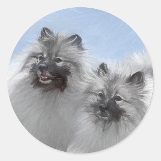 Keeshond Pair of Kees Painting Original Animal Art Classic Round Sticker (Front)
