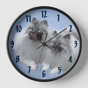 Keeshond Pair of Kees Painting Original Animal Art Clock