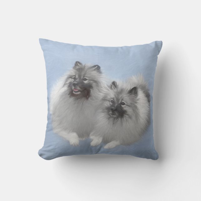 Keeshond Pair of Kees Painting Original Animal Art Cushion (Front)