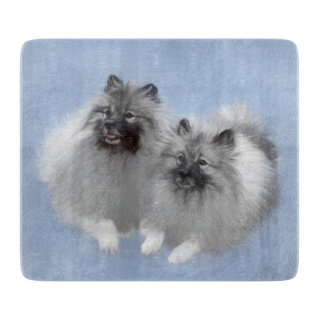 Keeshond Pair of Kees Painting Original Animal Art Cutting Board (Front)