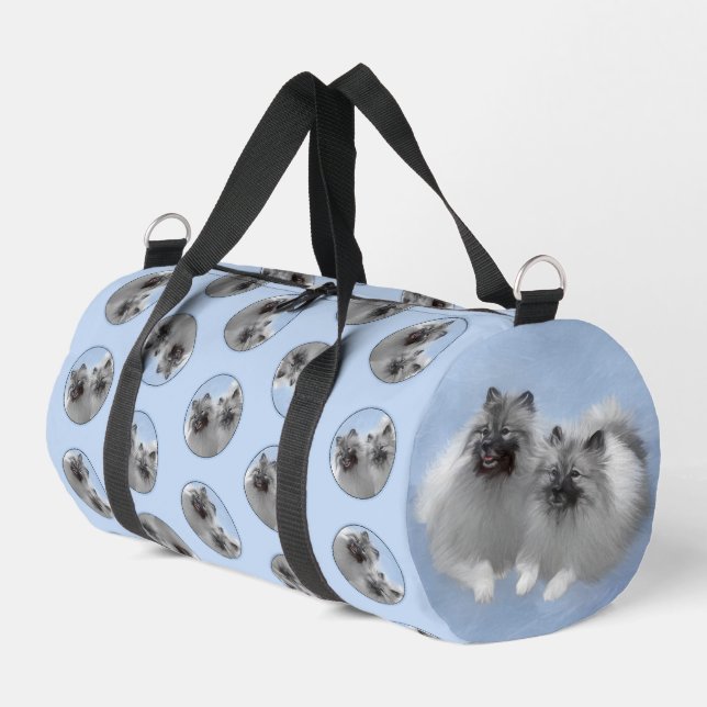 Keeshond Pair of Kees Painting Original Animal Art Duffle Bag (Left Corner)