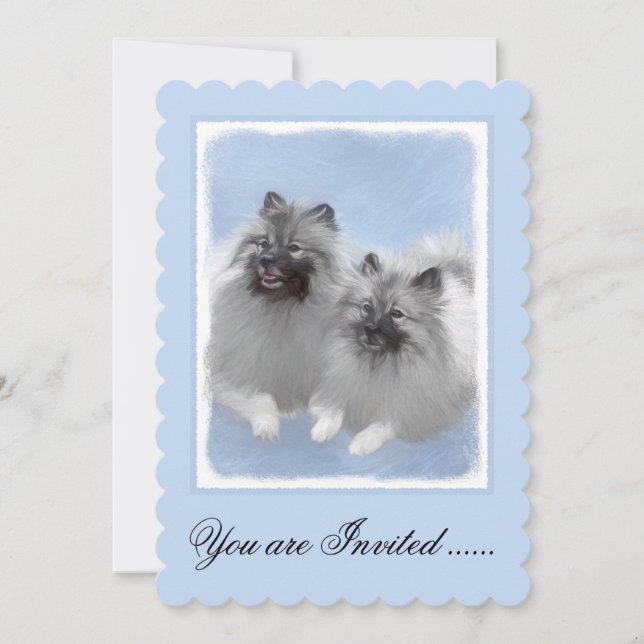 Keeshond Pair of Kees Painting Original Animal Art Invitation (Front)