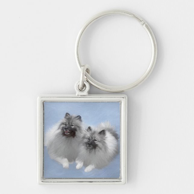 Keeshond Pair of Kees Painting Original Animal Art Key Ring (Front)