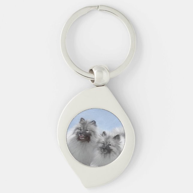 Keeshond Pair of Kees Painting Original Animal Art Key Ring (Front)