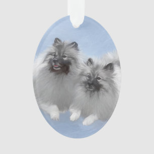 Keeshond Pair of Kees Painting Original Animal Art Ornament