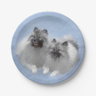 Keeshond Pair of Kees Painting Original Animal Art Paper Plate
