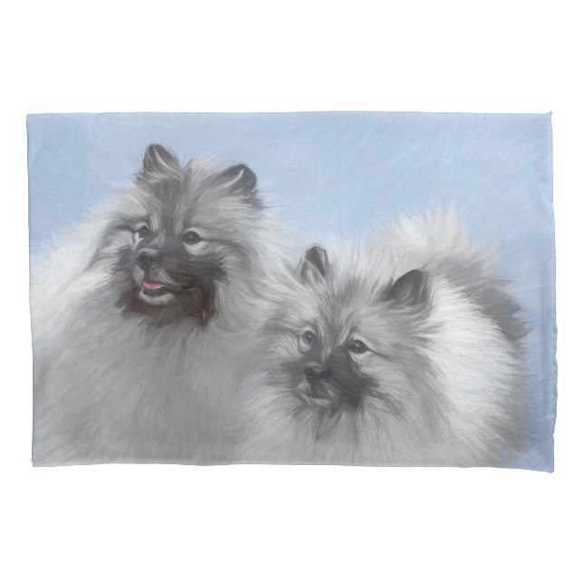 Keeshond Pair of Kees Painting Original Animal Art Pillowcase (Front)