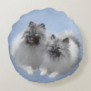 Keeshond Pair of Kees Painting Original Animal Art Round Cushion