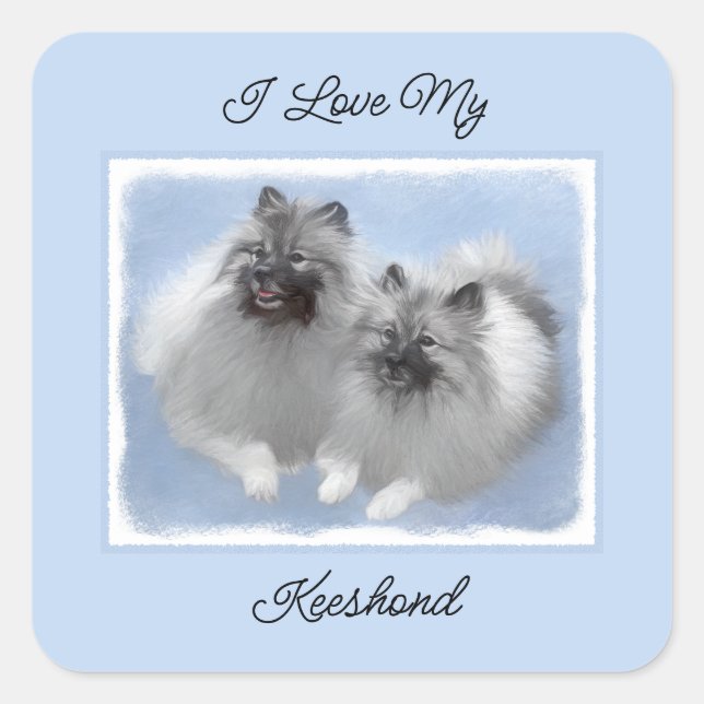 Keeshond Pair of Kees Painting Original Animal Art Square Sticker (Front)