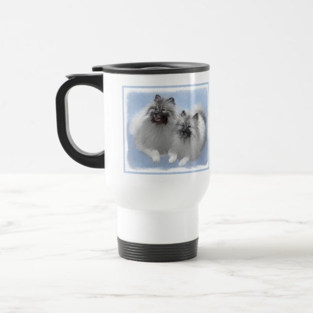Keeshond Pair of Kees Painting Original Animal Art Travel Mug (Left)