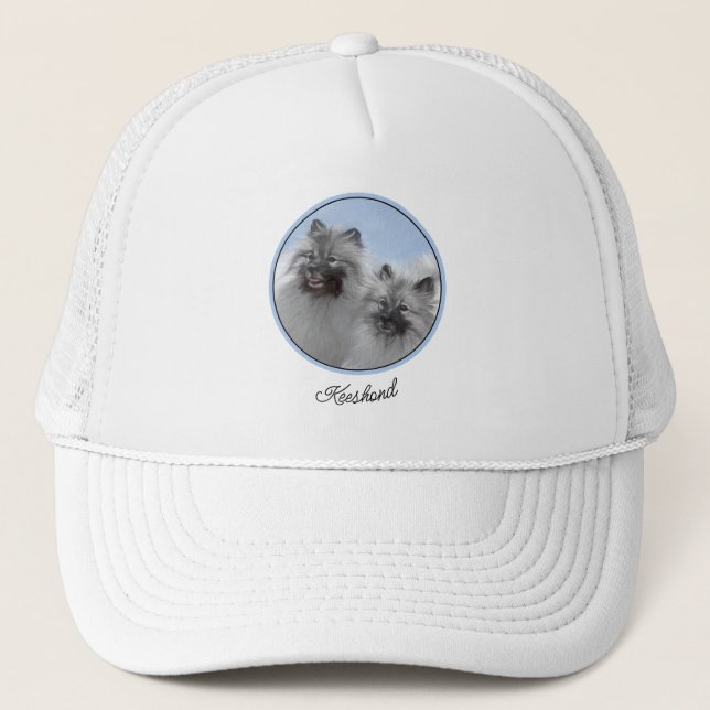 Keeshond Pair of Kees Painting Original Animal Art Trucker Hat (Front)