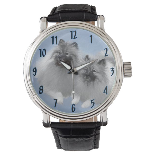 Keeshond Pair of Kees Painting Original Animal Art Watch (Front)
