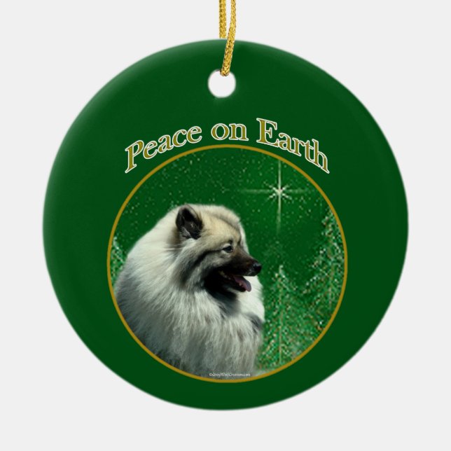 Keeshond Peace Keychain Ceramic Tree Decoration (Front)