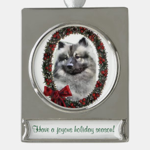 Keeshond Personalised Christmas Silver Plated Banner Ornament