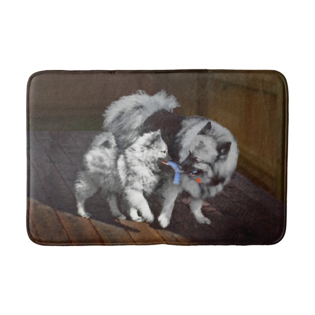 Keeshond Playtime Painting - Cute Original Dog Art Bath Mat (Front)