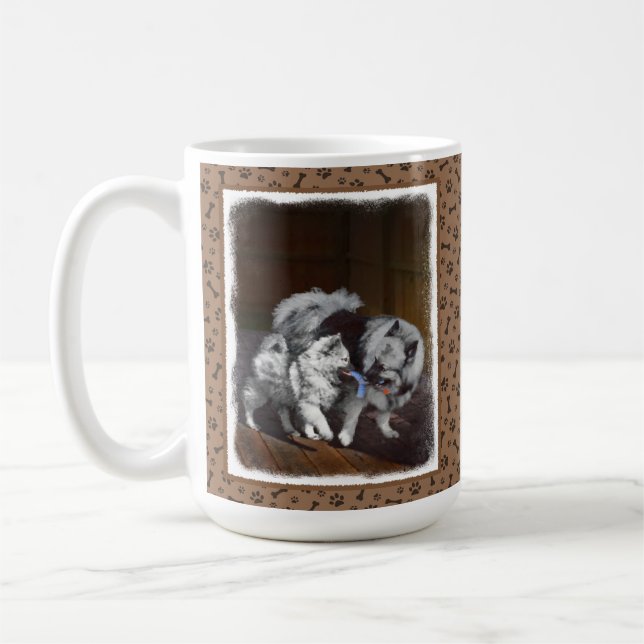 Keeshond Playtime Painting - Cute Original Dog Art Coffee Mug (Left)